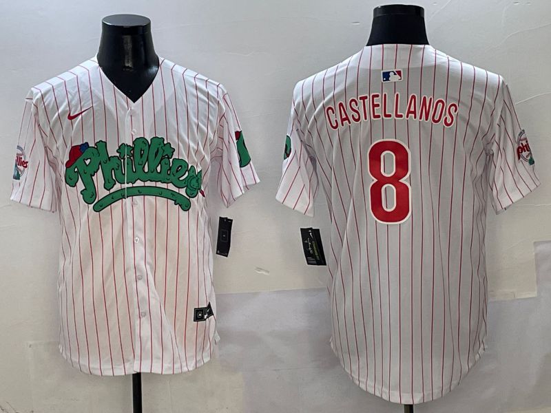 Men Philadelphia Phillies #8 Castellanos White Stripe Fourth generation Joint Name Nike 2025 MLB Jersey style 1